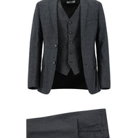 Orta Füme 7 Drop Super Slim Fit Eksra Dar Kesim Ekose Yelekli Kombinli Takım Elbise