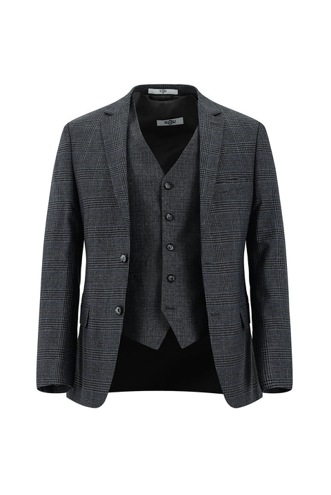 Medium Gray 6 Drop Regular Fit Standard Cut Plaid Vest Combination Suit