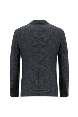  Orta Füme 7 Drop Super Slim Fit Eksra Dar Kesim Ekose Yelekli Kombinli Takım Elbise