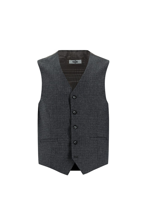 Orta Füme 7 Drop Super Slim Fit Eksra Dar Kesim Ekose Yelekli Kombinli Takım Elbise