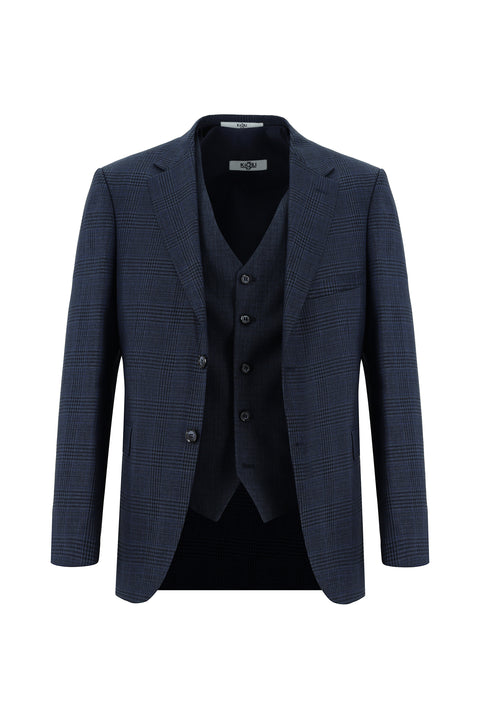 Dark Navy 6 Drop Regular Fit Standard Cut Plaid Vest Combination Suit