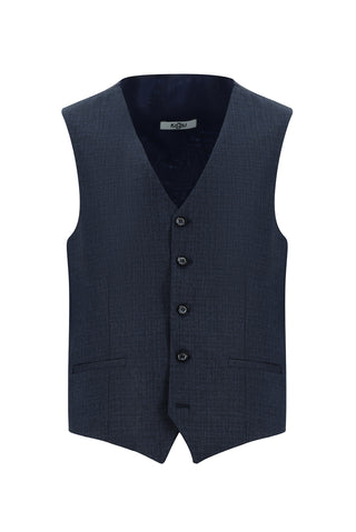  Koyu Lacivert 6 Drop Regular Fit Standart Kesim Ekose Yelekli Kombinli Takım Elbise