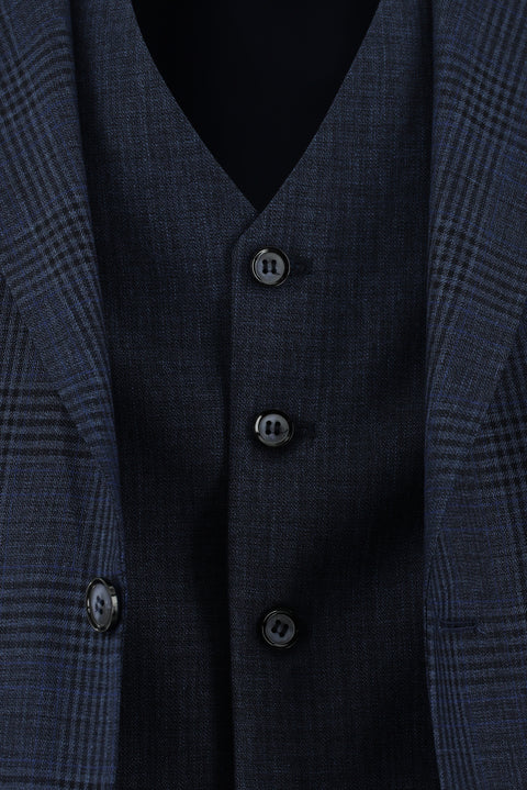 Dark Navy 7 Drop Super Slim Fit Extra Narrow Cut Plaid Vest Combination Suit