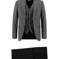 Dark Gray 7 Drop Slim Fit Plaid Vest Set