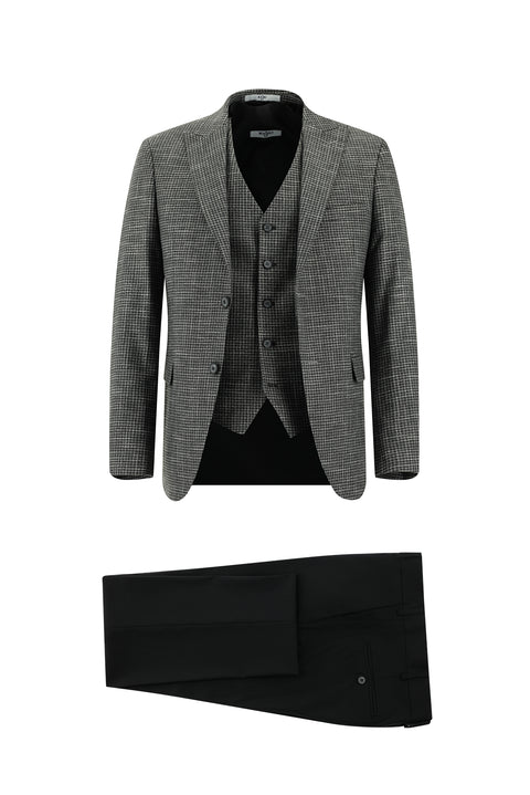 Dark Gray 7 Drop Slim Fit Plaid Vest Set