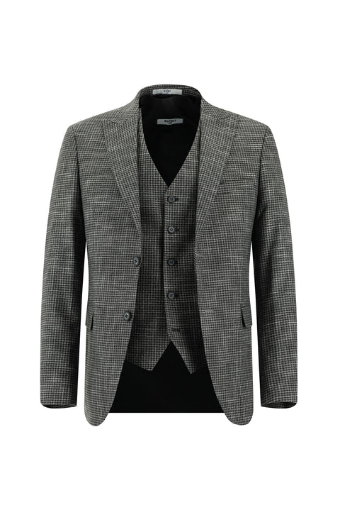 Dark Gray 7 Drop Slim Fit Plaid Vest Set