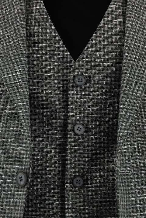 Dark Gray 7 Drop Slim Fit Plaid Vest Set