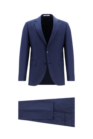  Açık Lacivert 7 Drop Slim Fit Dar Kesim Yünlü Ekose Takım Elbise