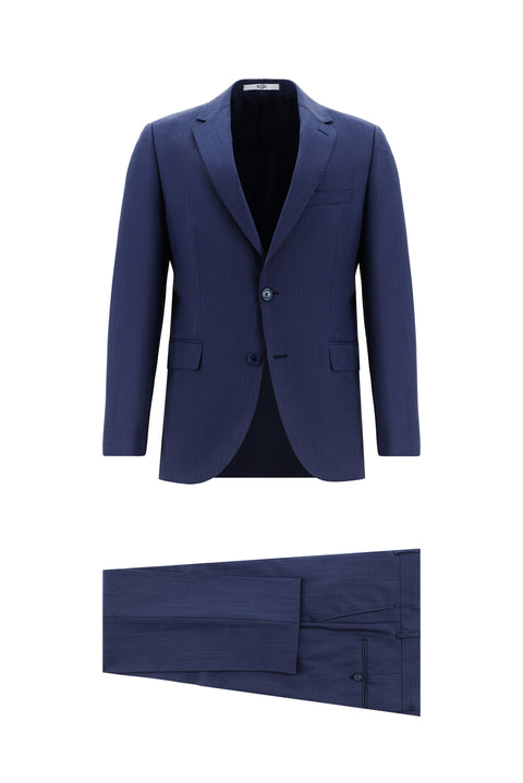 Light Navy 7 Drop Slim Fit Narrow Cut Wool Plaid Suit