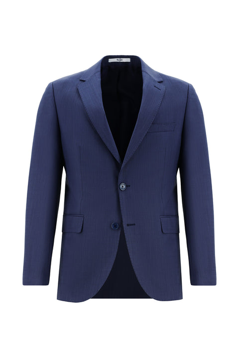 Light Navy 7 Drop Slim Fit Narrow Cut Wool Plaid Suit