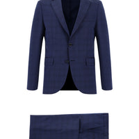 Medium Navy 7 Drop Slim Fit Narrow Cut Wool Plaid Suit