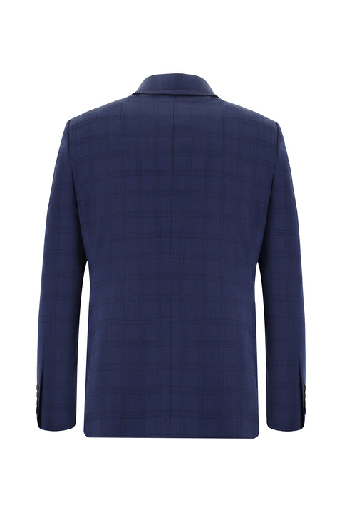 Medium Navy 7 Drop Slim Fit Narrow Cut Wool Plaid Suit