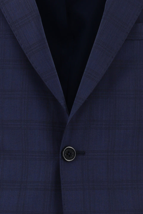 Medium Navy 7 Drop Slim Fit Narrow Cut Wool Plaid Suit