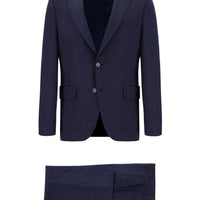 Dark Navy 7 Drop Slim Fit Narrow Cut Wool Plaid Suit