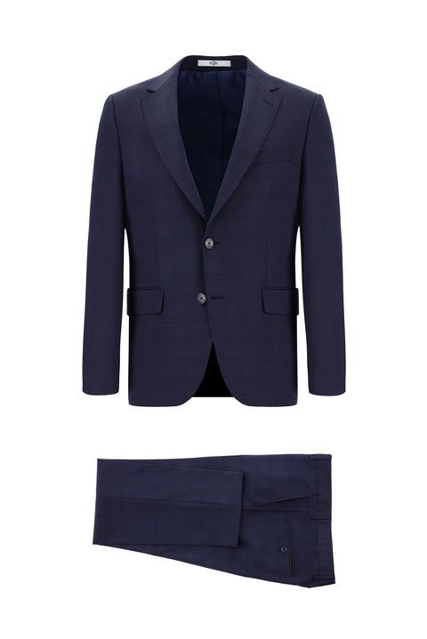 Dark Navy 7 Drop Slim Fit Narrow Cut Wool Plaid Suit