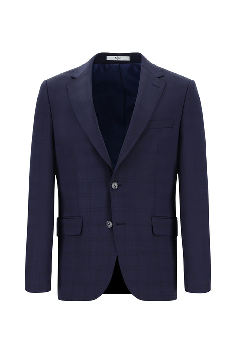 Dark Navy 7 Drop Slim Fit Narrow Cut Wool Plaid Suit