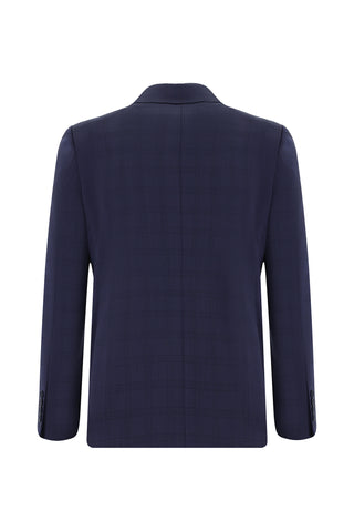  Koyu Lacivert 7 Drop Slim Fit Dar Kesim Yünlü Ekose Takım Elbise