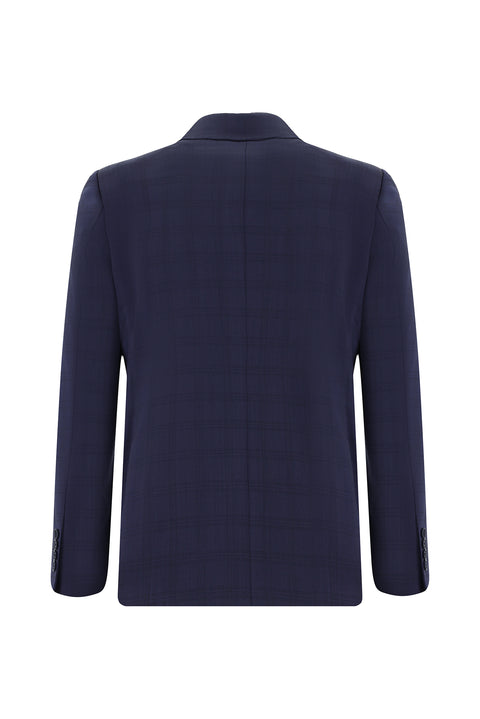 Dark Navy 7 Drop Slim Fit Narrow Cut Wool Plaid Suit