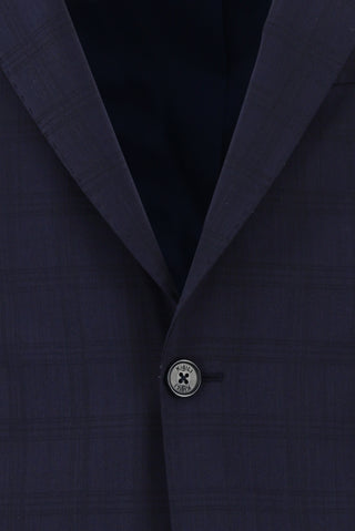  Koyu Lacivert 7 Drop Slim Fit Dar Kesim Yünlü Ekose Takım Elbise