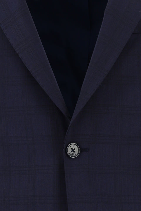 Dark Navy 7 Drop Slim Fit Narrow Cut Wool Plaid Suit