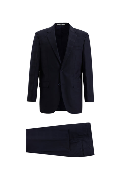 Medium Navy 4-Drop Relaxed Fit Wool Plaid Suit
