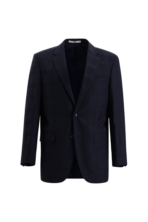 Medium Navy 4-Drop Relaxed Fit Wool Plaid Suit