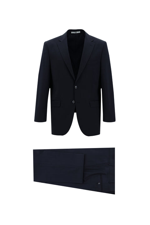 Medium Navy 7 Drop Slim Fit Narrow Cut Wool Patterned Suit