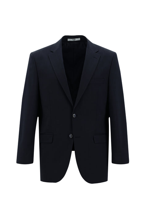 Medium Navy 4-Drop Relaxed Fit Wool Patterned Suit