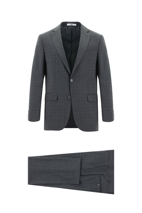 Dark Gray 8-Drop Muscle Fit Long Athletic Cut Wool Plaid Suit
