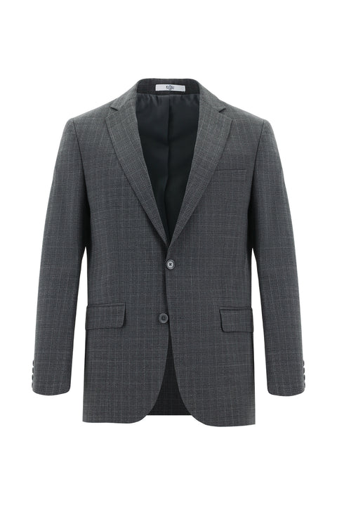 Dark Gray 8-Drop Muscle Fit Long Athletic Cut Wool Plaid Suit