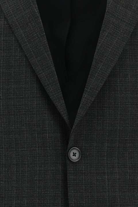 Dark Gray 8-Drop Muscle Fit Long Athletic Cut Wool Plaid Suit