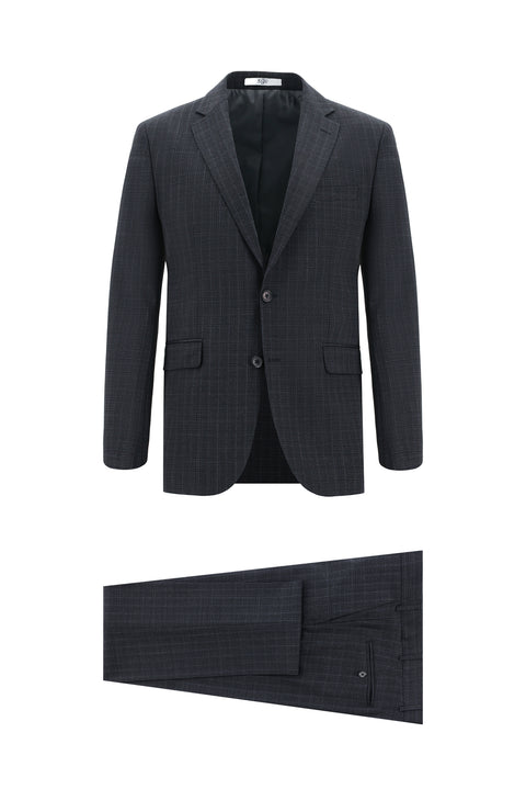Dark Anthracite 6 Drop Regular Fit Standard Cut Wool Plaid Suit