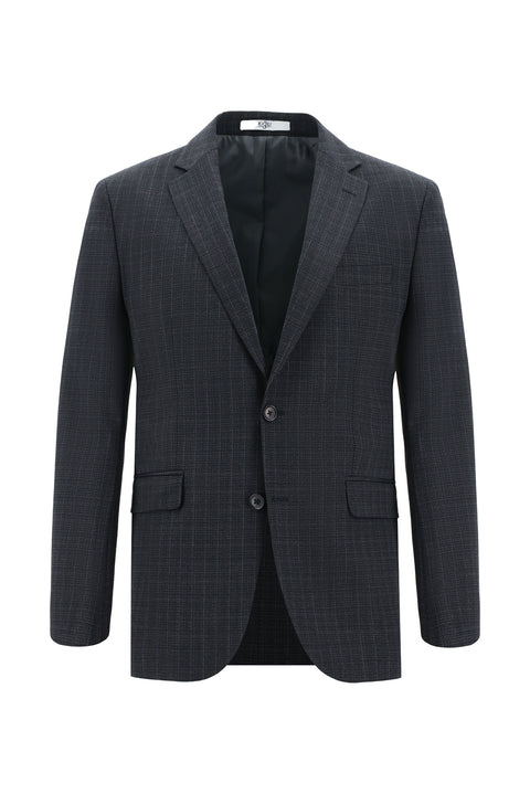 Dark Anthracite 8 Drop Muscle Fit Long Athletic Cut Wool Plaid Suit