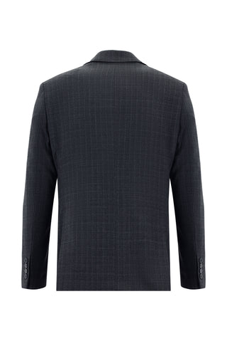  Koyu Antrasit 7 Drop Slim Fit Dar Kesim Yünlü Ekose Takım Elbise