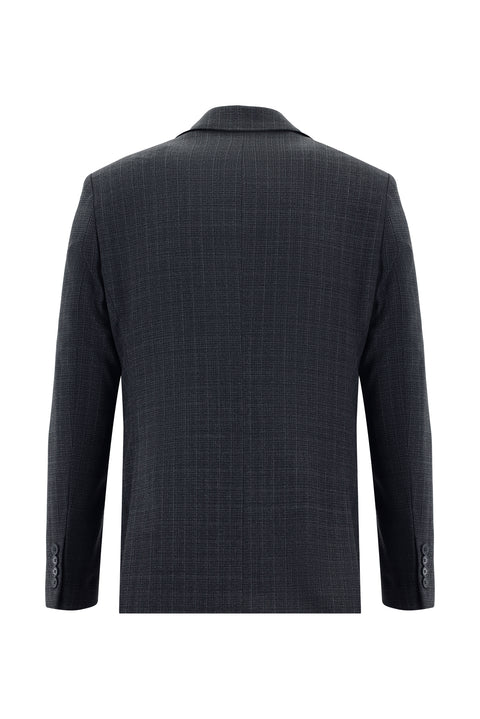 Dark Anthracite 8 Drop Muscle Fit Long Athletic Cut Wool Plaid Suit
