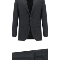 Medium Anthracite 8 Drop Muscle Fit Long Athletic Cut Wool Plaid Suit