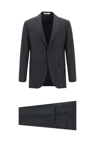  Orta Antrasit 7 Drop Slim Fit Dar Kesim Yünlü Ekose Takım Elbise