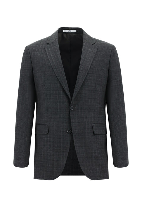 Medium Anthracite 8 Drop Muscle Fit Long Athletic Cut Wool Plaid Suit