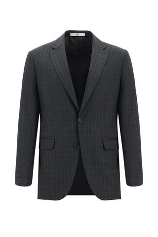  Orta Antrasit 7 Drop Slim Fit Dar Kesim Yünlü Ekose Takım Elbise