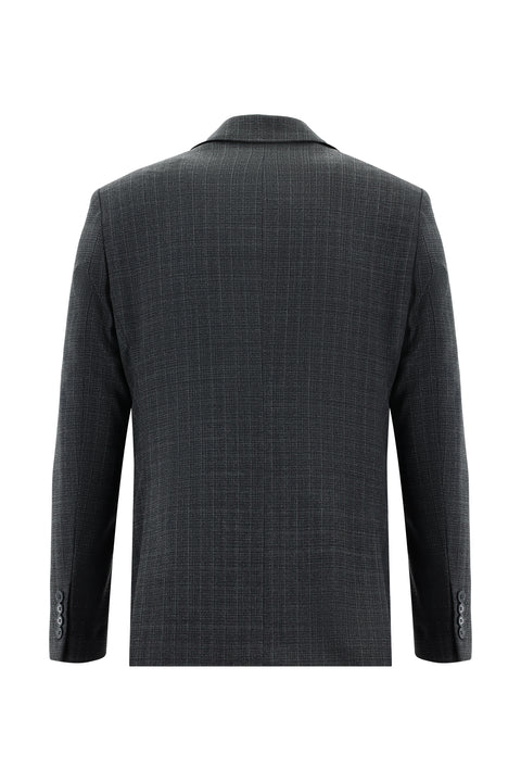 Medium Anthracite 8 Drop Muscle Fit Long Athletic Cut Wool Plaid Suit