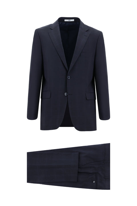 Dark Navy 7 Drop Slim Fit Narrow Cut Wool Plaid Suit