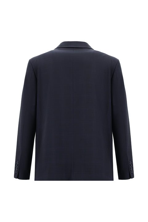 Dark Navy 7 Drop Slim Fit Narrow Cut Wool Plaid Suit