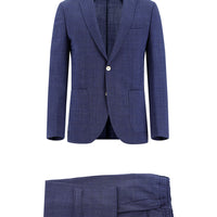 Medium Navy 7 Drop Super Slim Fit Extra Narrow Cut Elastic Waist Drawstring Plaid Wool Waffle Suit
