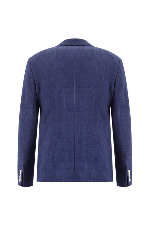 Medium Navy 7 Drop Super Slim Fit Extra Narrow Cut Elastic Waist Drawstring Plaid Wool Waffle Suit
