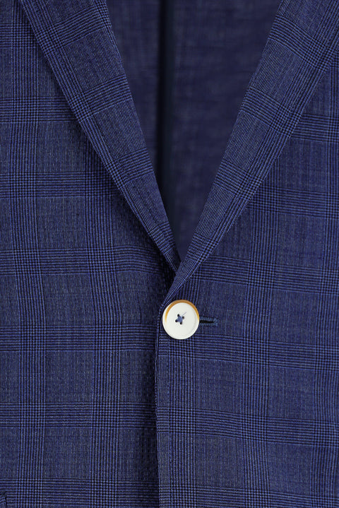 Medium Navy 7 Drop Super Slim Fit Extra Narrow Cut Elastic Waist Drawstring Plaid Wool Waffle Suit
