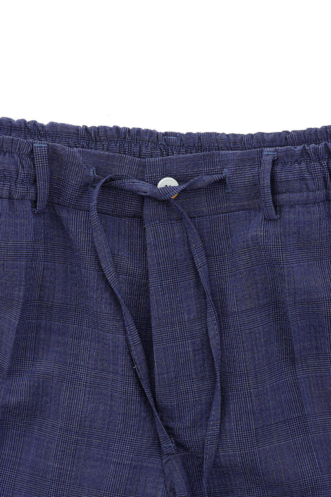Medium Navy 7 Drop Super Slim Fit Extra Narrow Cut Elastic Waist Drawstring Plaid Wool Waffle Suit