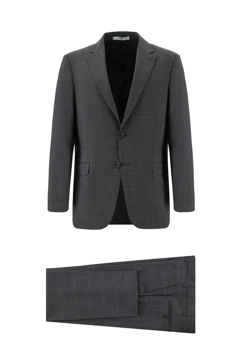 Koyu Füme 4 Drop Relaxed Fit Rahat Kesim Yünlü Ekose Takım Elbise