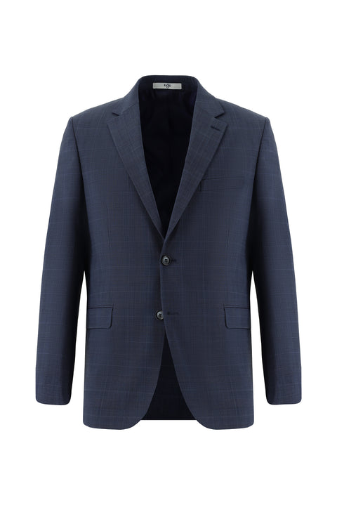 Medium Navy 4-Drop Relaxed Fit Wool Plaid Suit