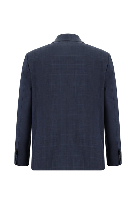Medium Navy 4-Drop Relaxed Fit Wool Plaid Suit