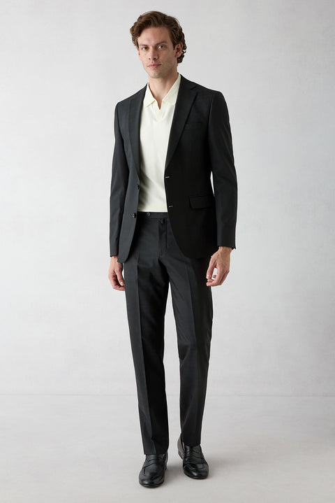 Black 6-Drop Regular Fit Standard Cut Wool Plaid Suit